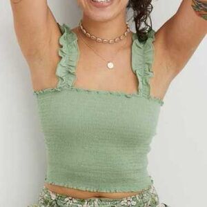 Aerie Light Green Ruffle Strap Tank Top Womens Size XS